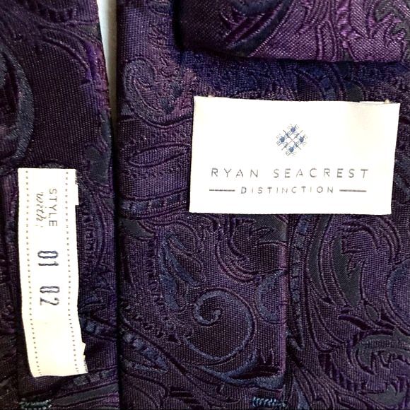 RYAN SEACREST Distinction Silk Necktie Tie Purple Paisley 57 x 3 inches - Picture 6 of 12